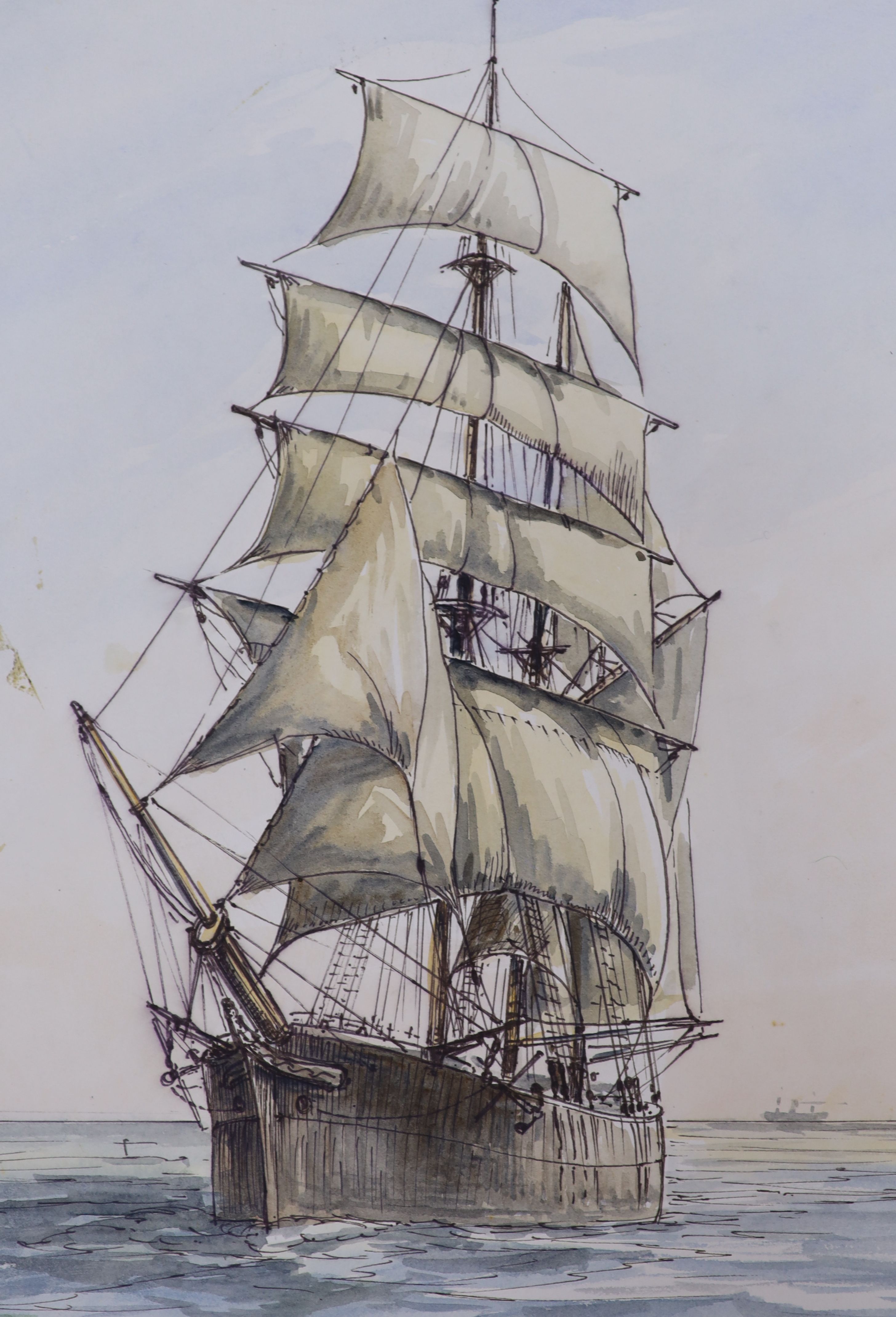 Max Parsons A.R.C.A. (1915-1998), a group of five watercolour drawings of sailing clippers and other vessels at sea, some signed, one dated 1982, unframed, 37 x 28cm (largest)